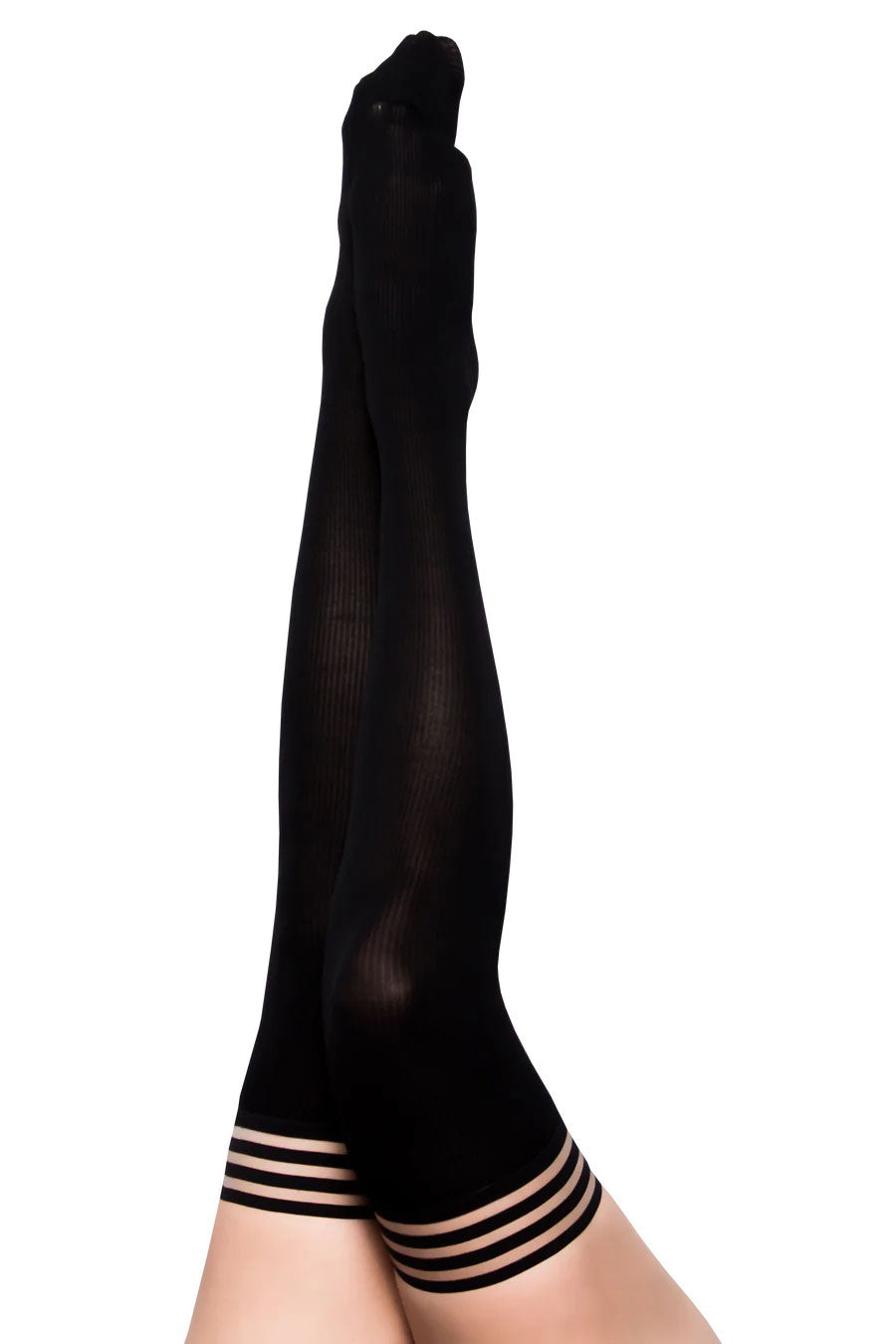 \"Dana Lynn - Ribbed Thigh High - Size B - Black KX-1303B-BLK-B\"