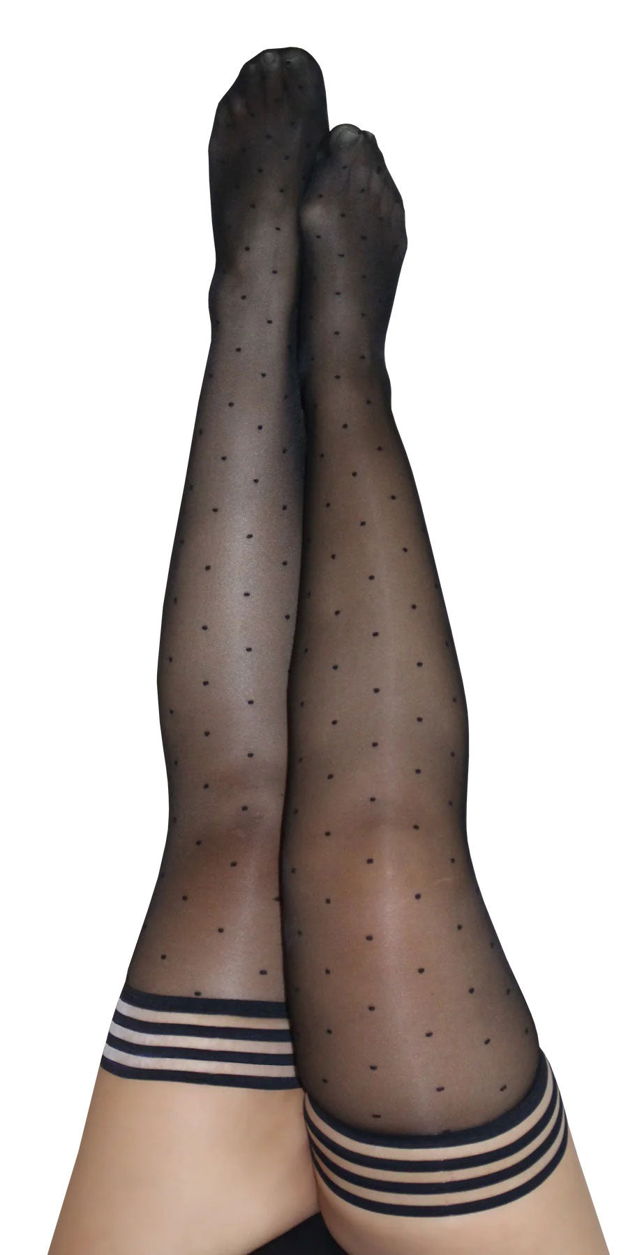 \"Ally - Polka Dot Thigh High - Size D - Black KX-1304D-BLK-D\"