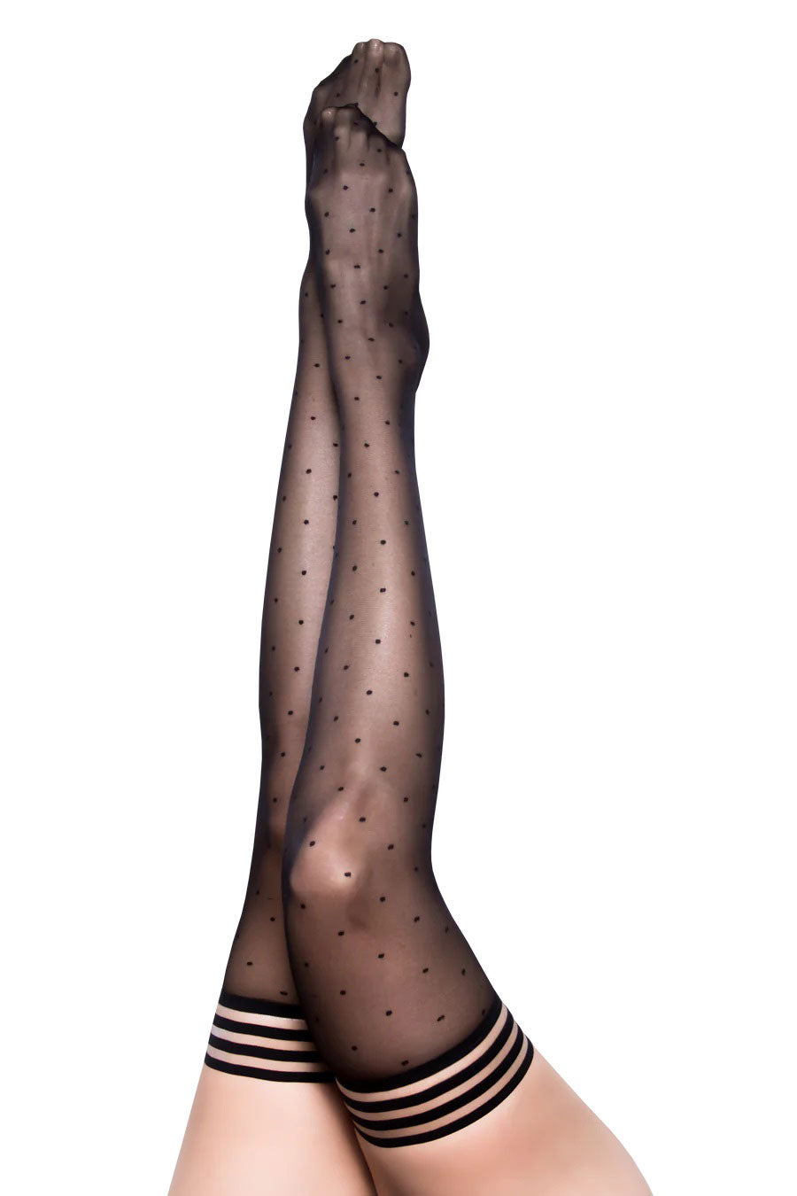 \"Ally - Polka Dot Thigh High - Size a - Black KX-1304A-BLK-A\"