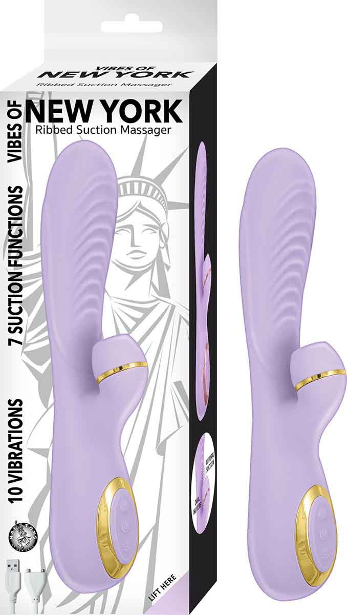 \"Vibes of New York Ribbed Suction Massager - Lavender NW2914-2\"