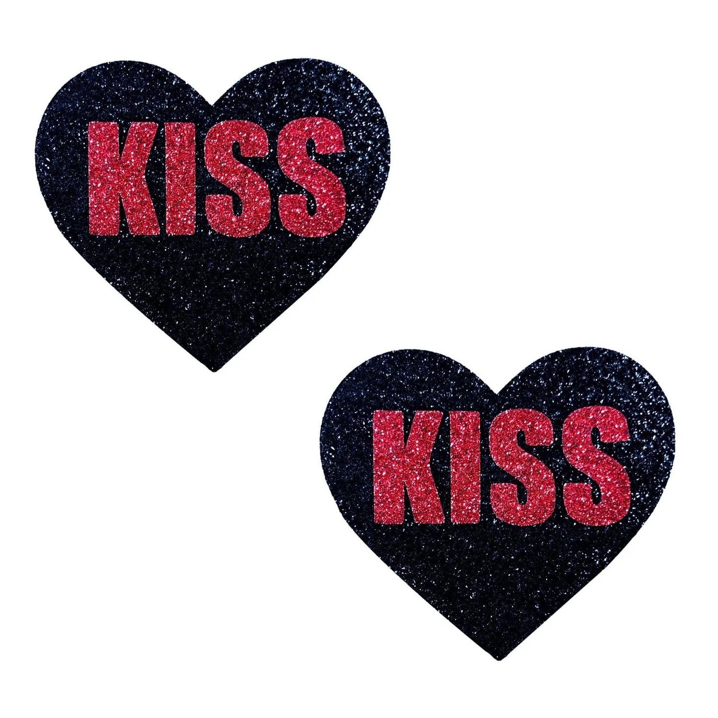 \"Kiss Red and Black Valentine Glitter Heart Nipple Cover Pasties NN-RKI-HRT-BM\"