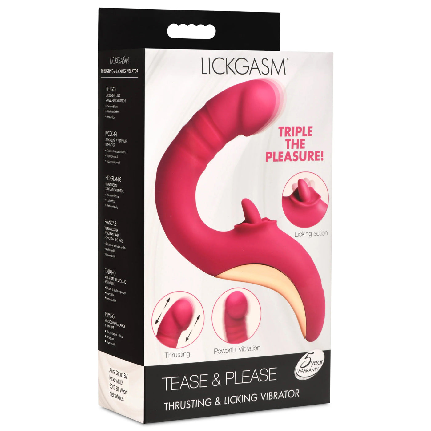 Tease and Please Thrusting and Licking Vibrator -  Fuchsia