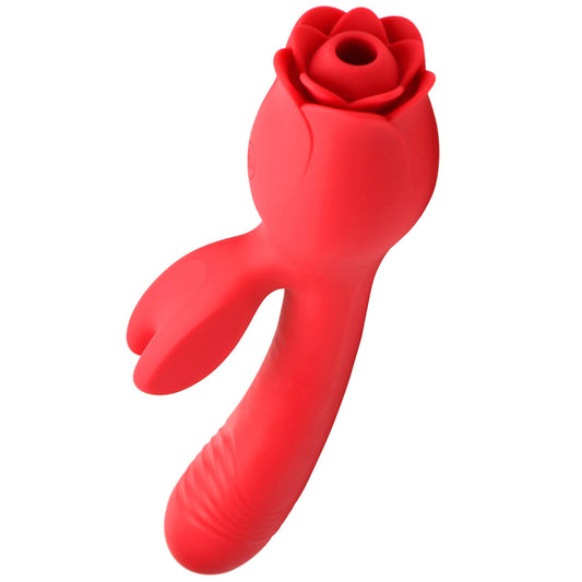 \"Blooming Bunny Sucking and Thrusting Silicone Rabbit Vibrator - Red INM-AH311\"