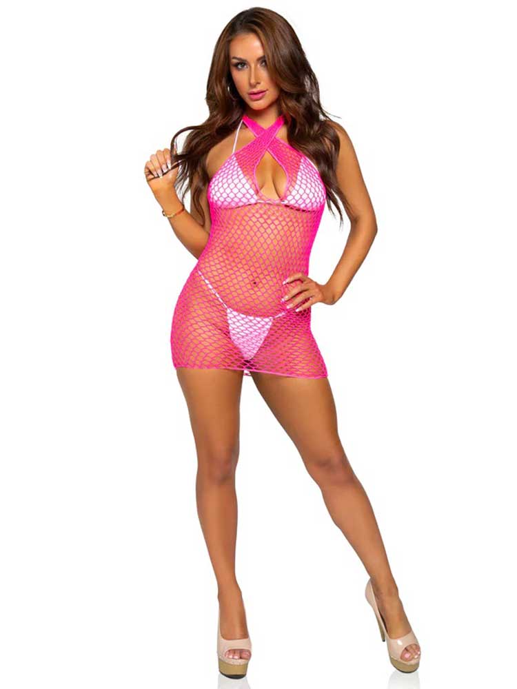 \"Summer Dreamz Net Mini Dress - One Size - Pink LA-86130PNKOS\"