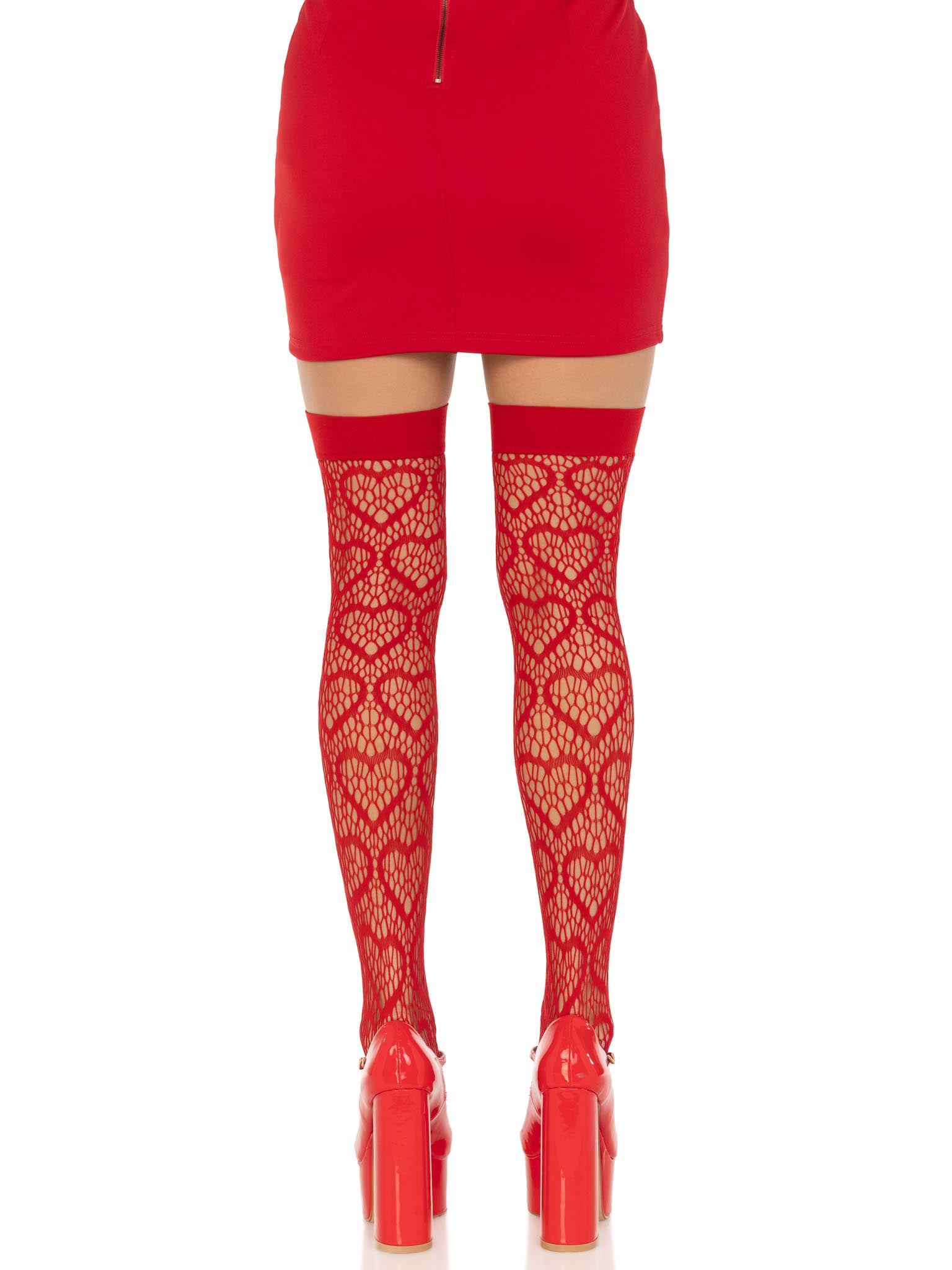 Heart Net Thigh Highs - One Size - Red