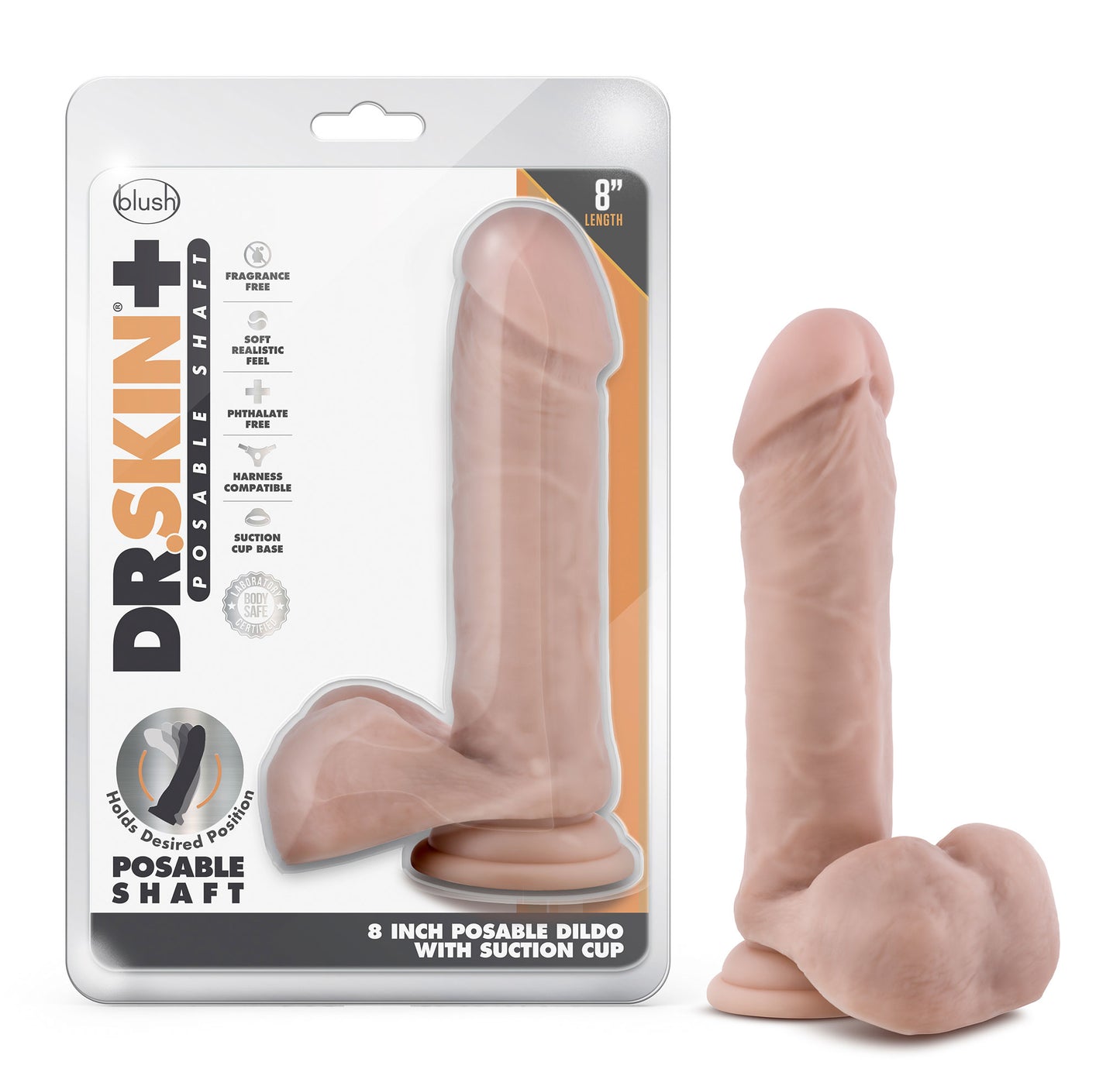 Dr. Skin Plus - 8 Inch Posable Dildo With Balls - Vanilla