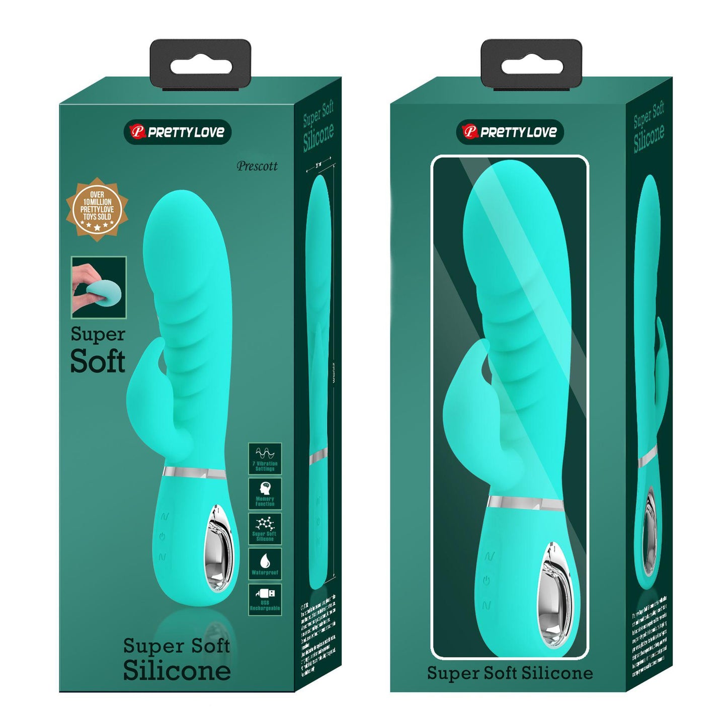 Prescott Super Soft Rabbit Silicone Vibrator - Vibrator -Teal