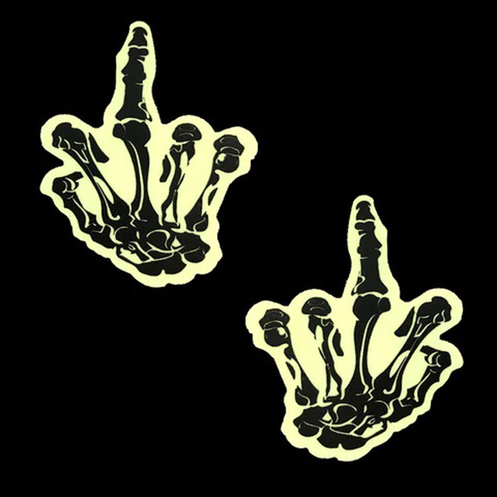 Fuck You Glow in the Dark Skeleton Hand Nipple Cover Pasties