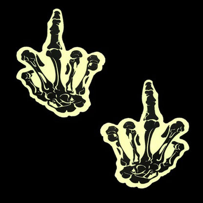 Fuck You Glow in the Dark Skeleton Hand Nipple Cover Pasties