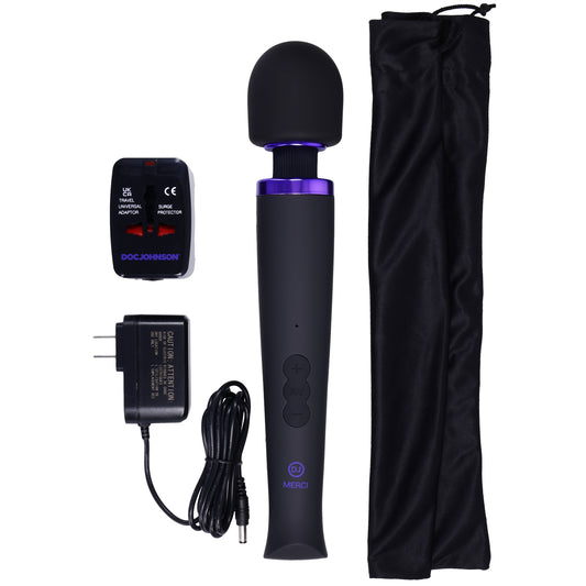 \"Merci - Rechargeable Power Wand - Ultra - Powerful Silicone Wand Massager - Black DJ2400-11-BX\"