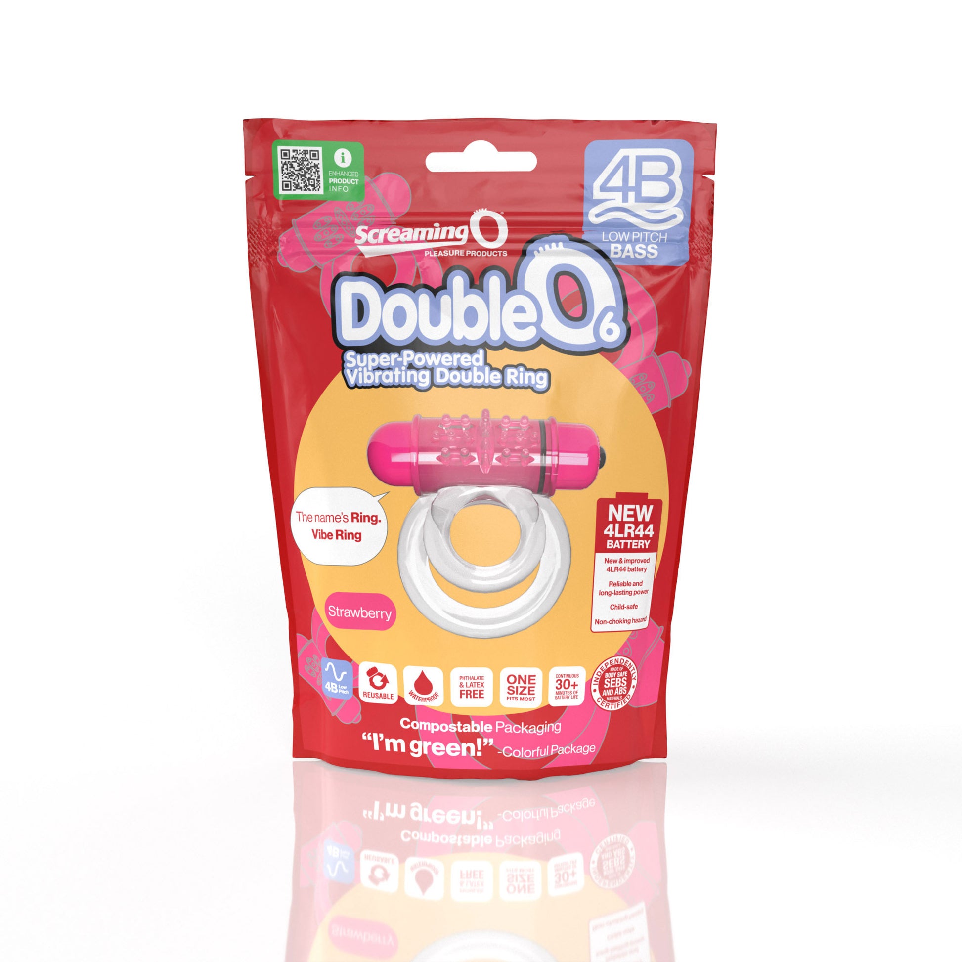 Screaming O 4b - Double O Super Powered Vibrating Double Ring - Strawberry