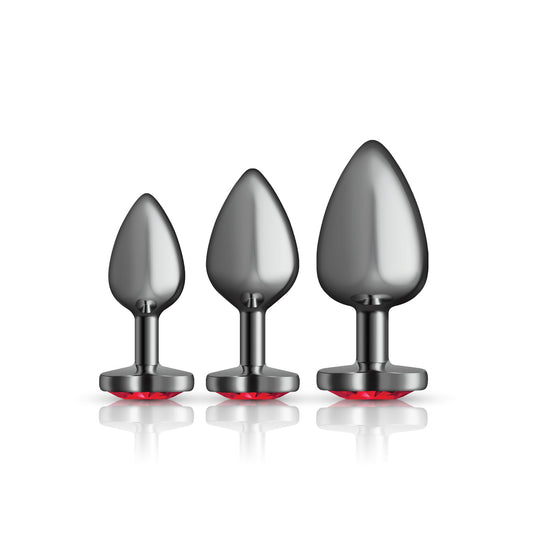 \"Cheeky Charms - Metal Butt Plug Gunmetal - Heart Dark Red - Anal Trainer Kit VB-CC9152\"