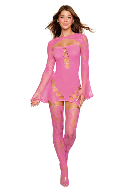 \"Garter Dress With Thigh High and Shrug - One Size - Milkshake Pink DG-0507MSKPKOS\"