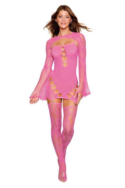 \"Garter Dress With Thigh High and Shrug - One Size - Milkshake Pink DG-0507MSKPKOS\"