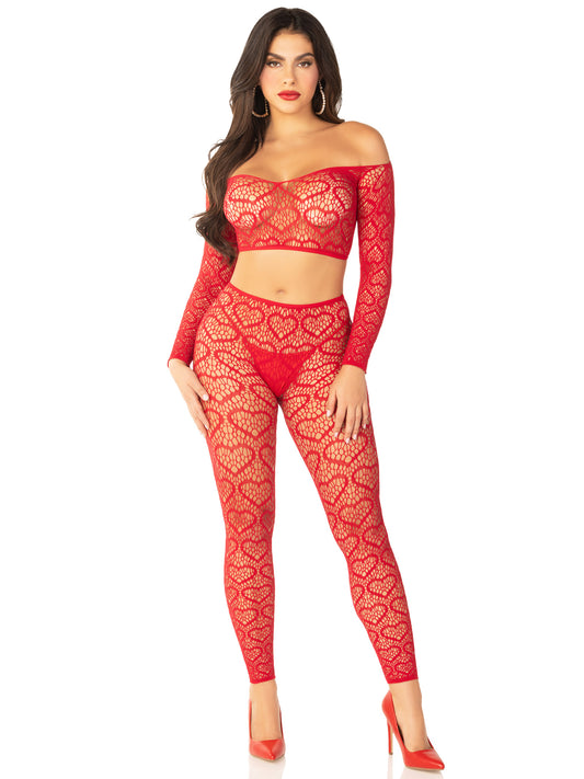 \"Red 2pc Croptop and Footless Tights - Os Tights - Os LA-89337REDOS\"