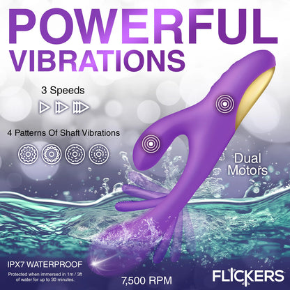 Tri-Flick Flicking Silicone Rabbit Vibrator -  Purple