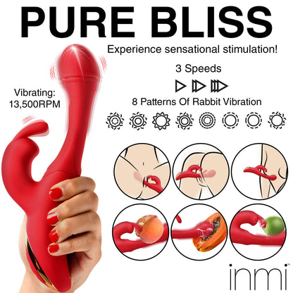 Rabbit Flick Flicking Silicone Rabbit Vibrator -  Red