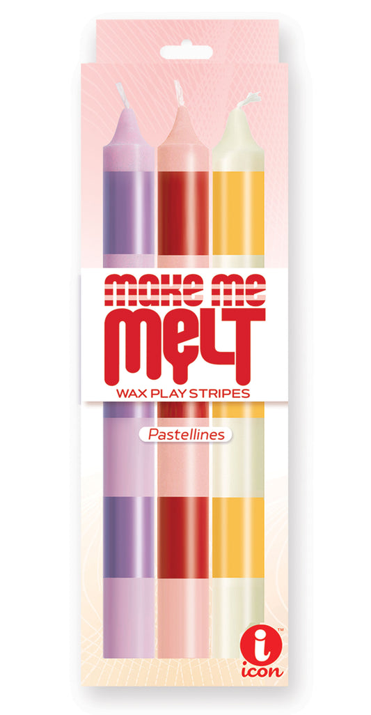 \"The 9's Make Me Melt Sensual Warm Drip Candles 3pk Stripes Pastellines IC2328\"