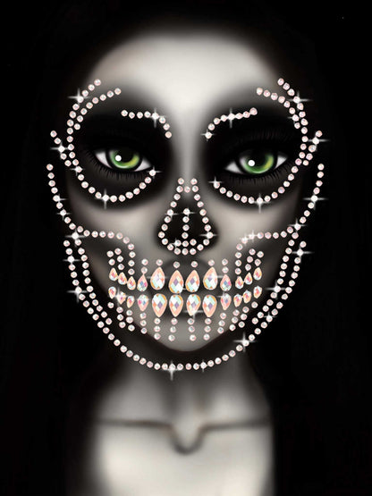 \"Glow in the Dark Skull Face Jewels Sticker LA-EYE048\"