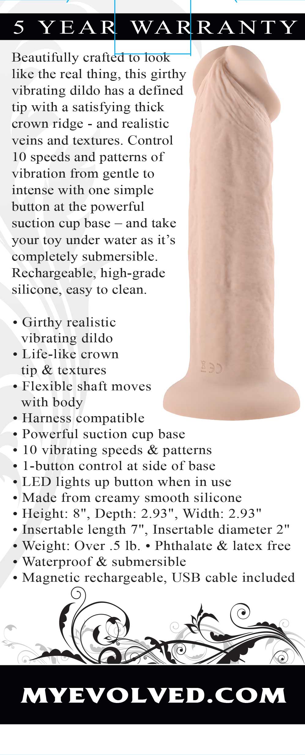 7 Inch Girthy Vibrating Dong - Light