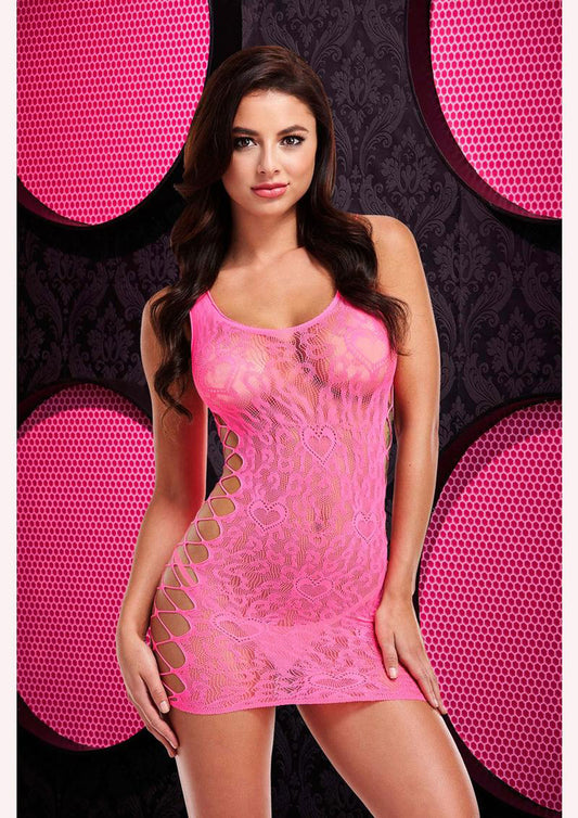 \"Leopard Lace Mini Dress - One Size - Pink X-LC-64HPPNK\"