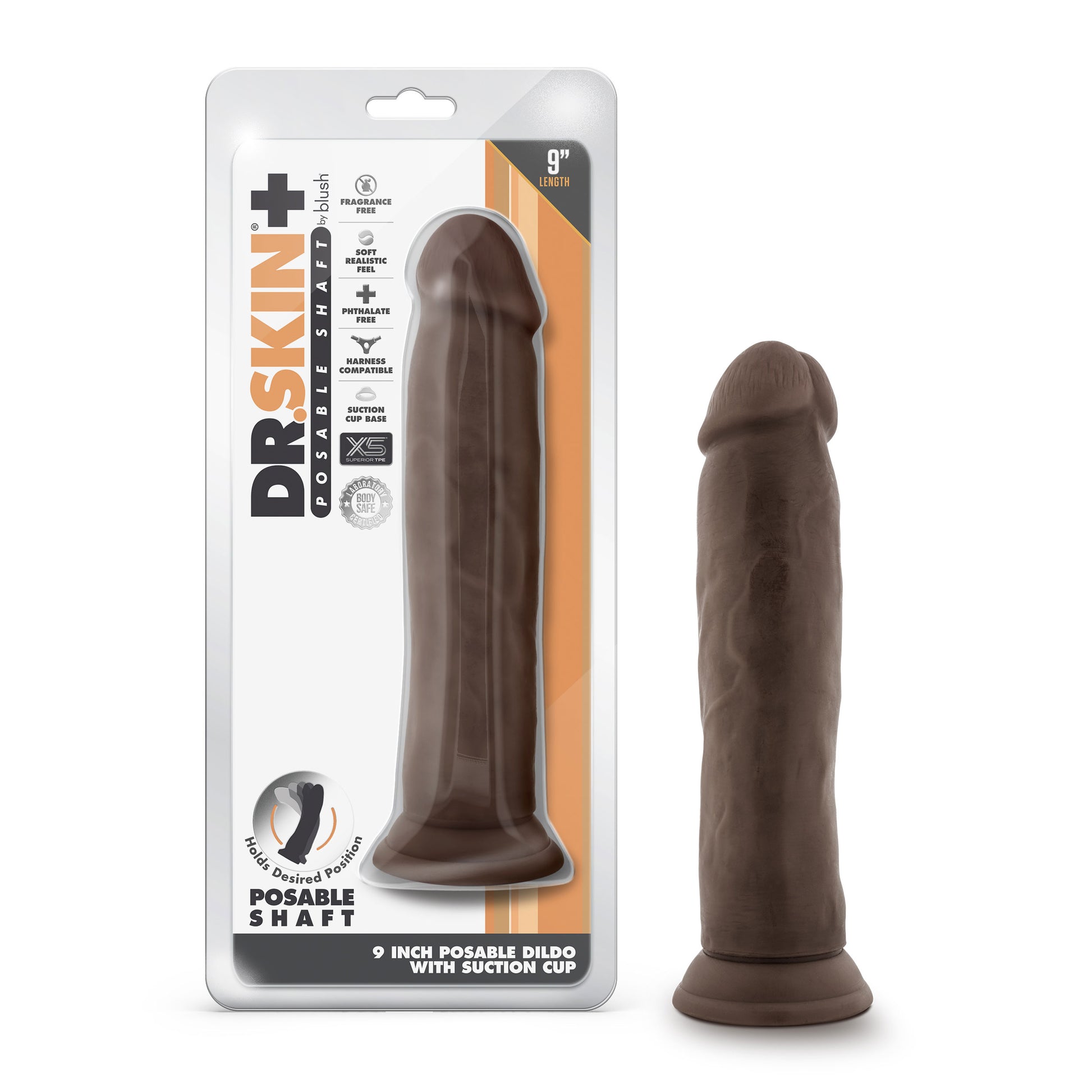 Dr. Skin Plus - 9 Inch Posable Thick Dildo - Chocolate