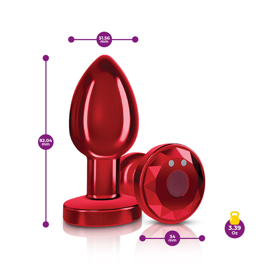 Cheeky Charms - Rechargeable Vibrating Metal Butt Plug With Remote Control - Red - Medium