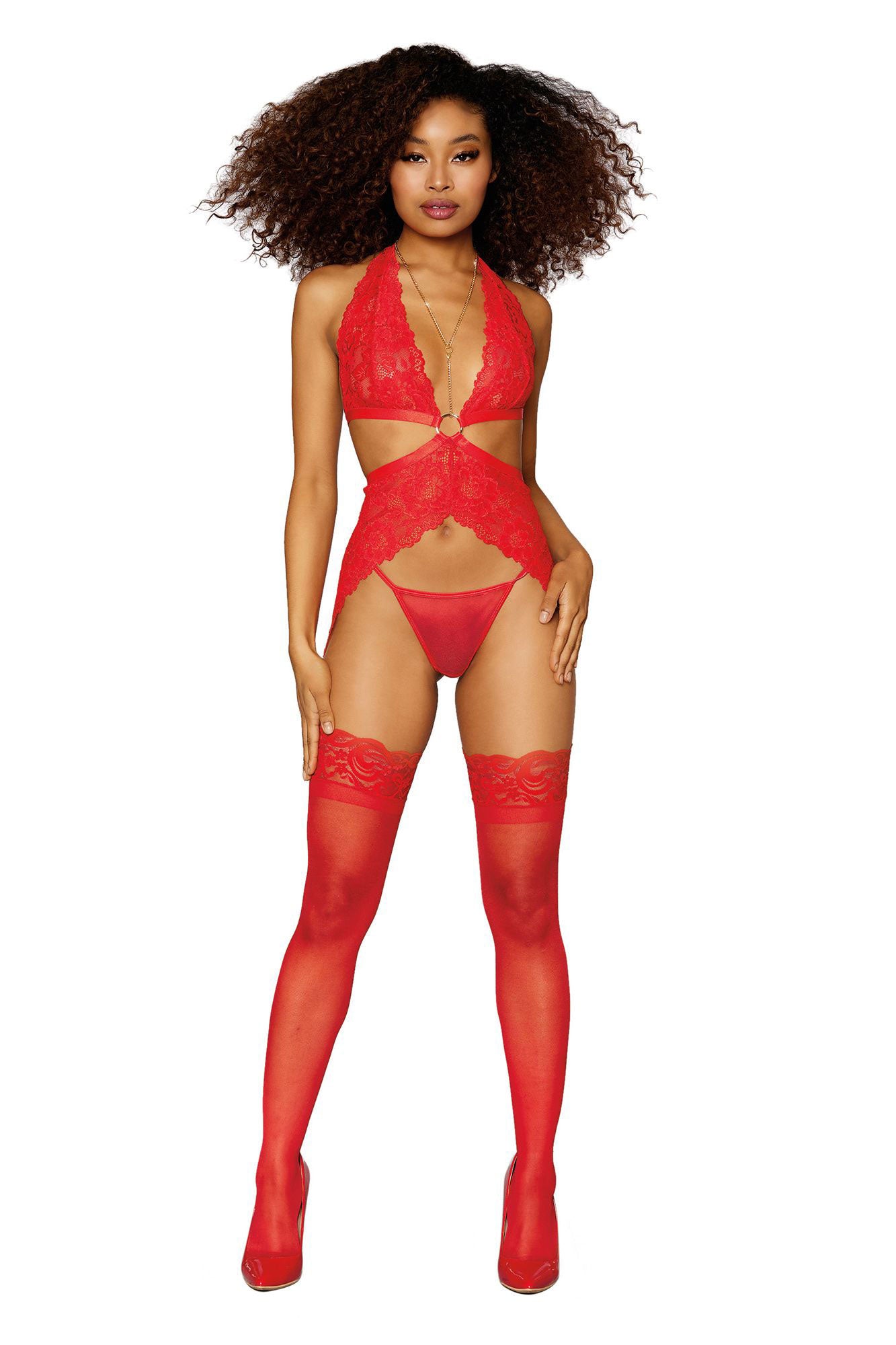 \"Garter Slip and G-String - One Size - Lipstick Red DG-12708LRDOS\"