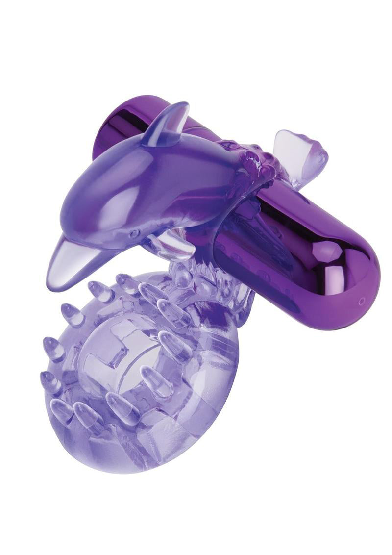 \"Bodywand Rechargeable Dolphin Ring With Ticklers - Purple X-BW1501\"