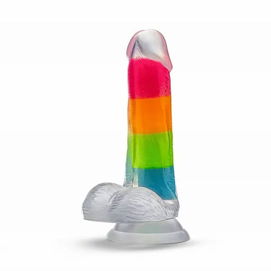 \"Neo Elite Glow in the Dark Rainbow Rave 6.5 Silicone Dual Density Dildo Multicolored BL-82409\"