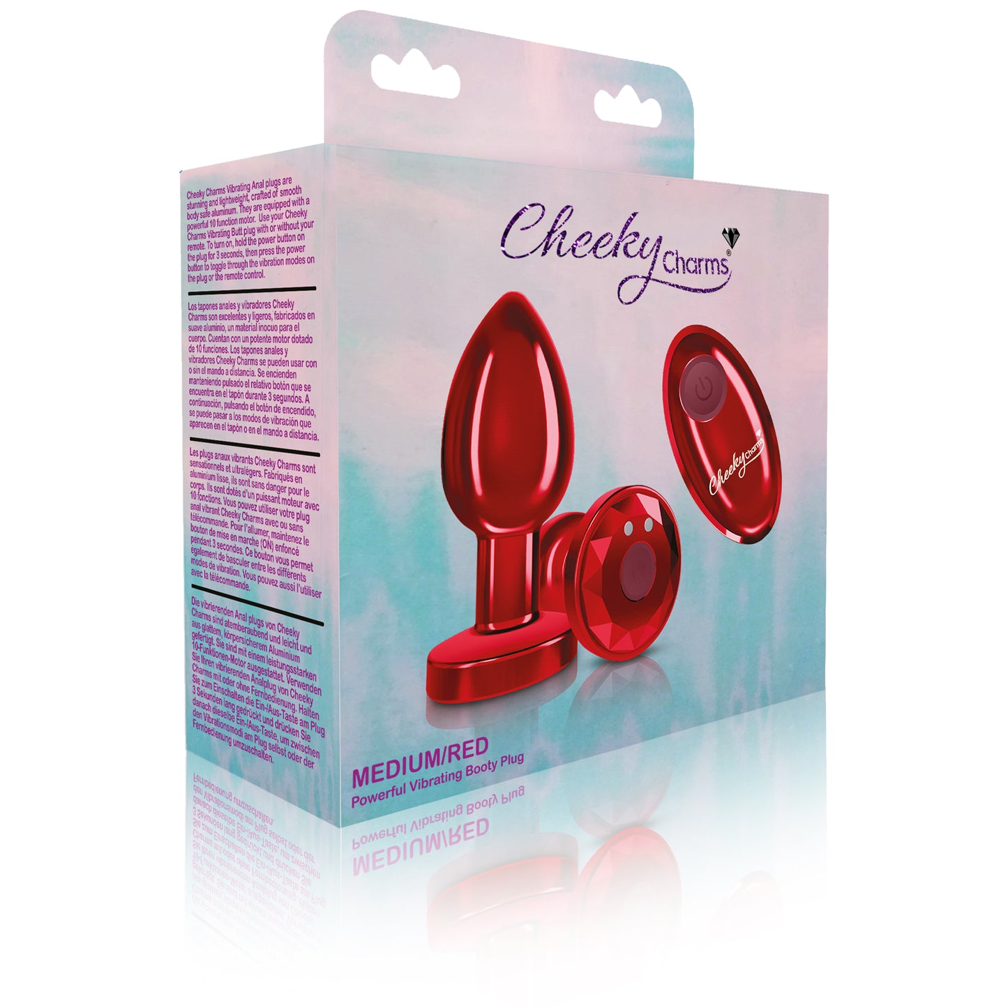 Cheeky Charms - Rechargeable Vibrating Metal Butt Plug With Remote Control - Red - Medium