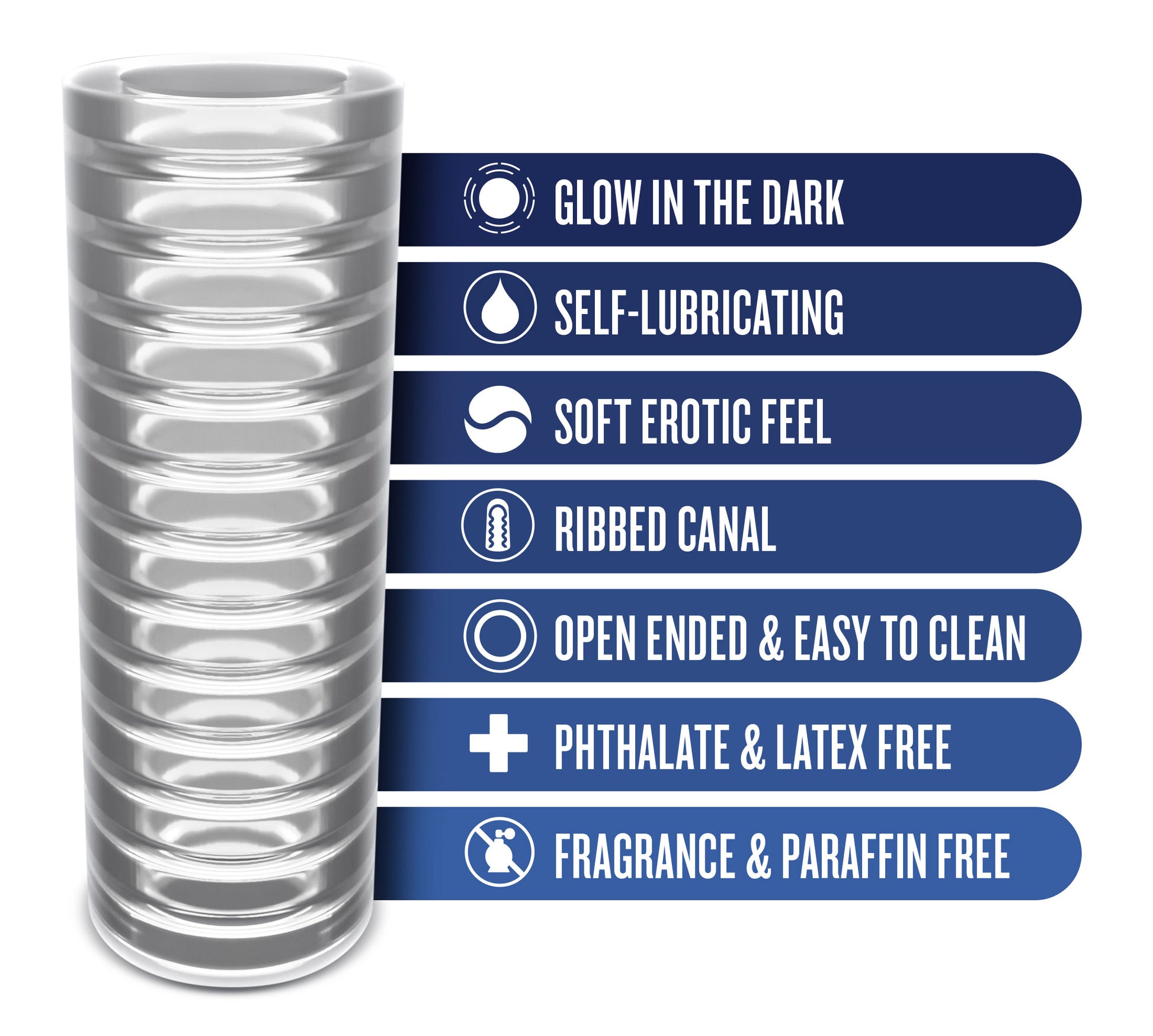 Rize - Ribz - Glow in the Dark Self - Lubricating Stroker - Clear