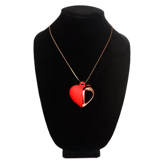 \"10x Vibrating Silicone Heart Necklace - Rose Gold/ Red CH-AH102\"