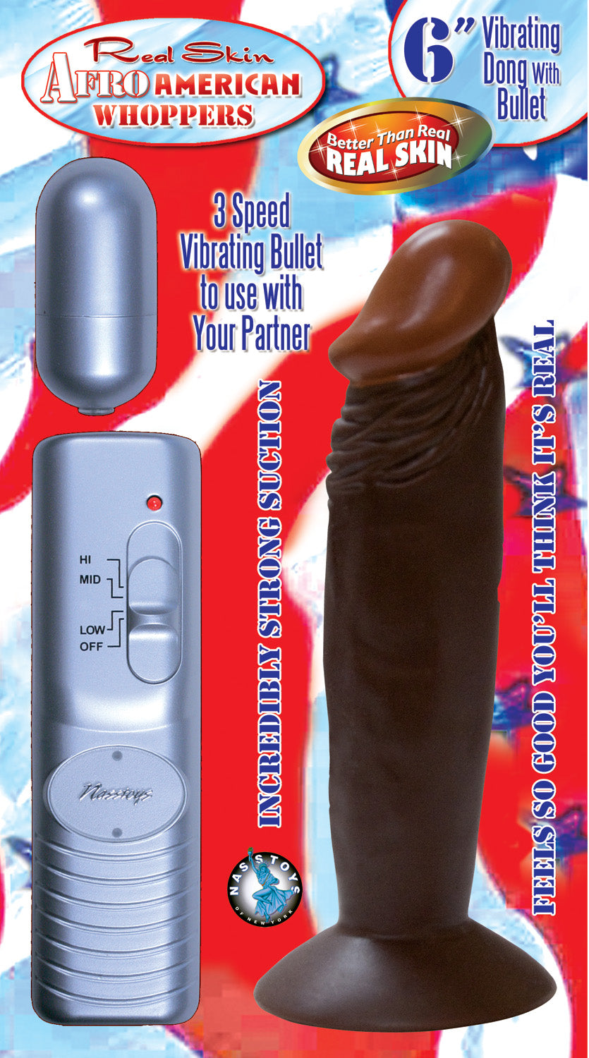 Afro American Whoppers 6 Inch Vibrating Dong With Bullet - Brown