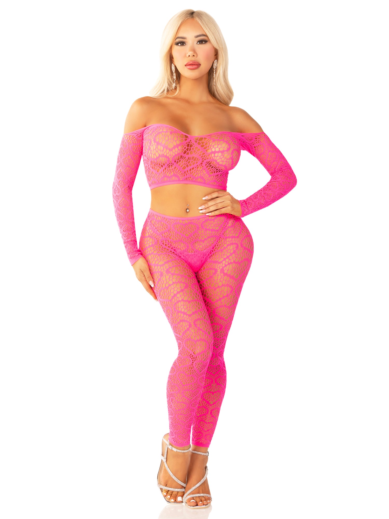 \"Pink 2pc Croptop and Footless Tights - Os Tights - Os LA-89337PNKOS\"