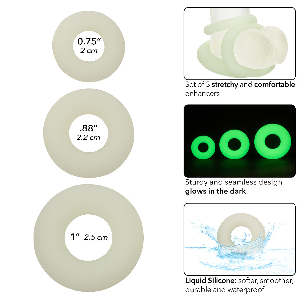 Alpha Glow-in-the-Dark Liquid Silicone 3 Ring Set - White