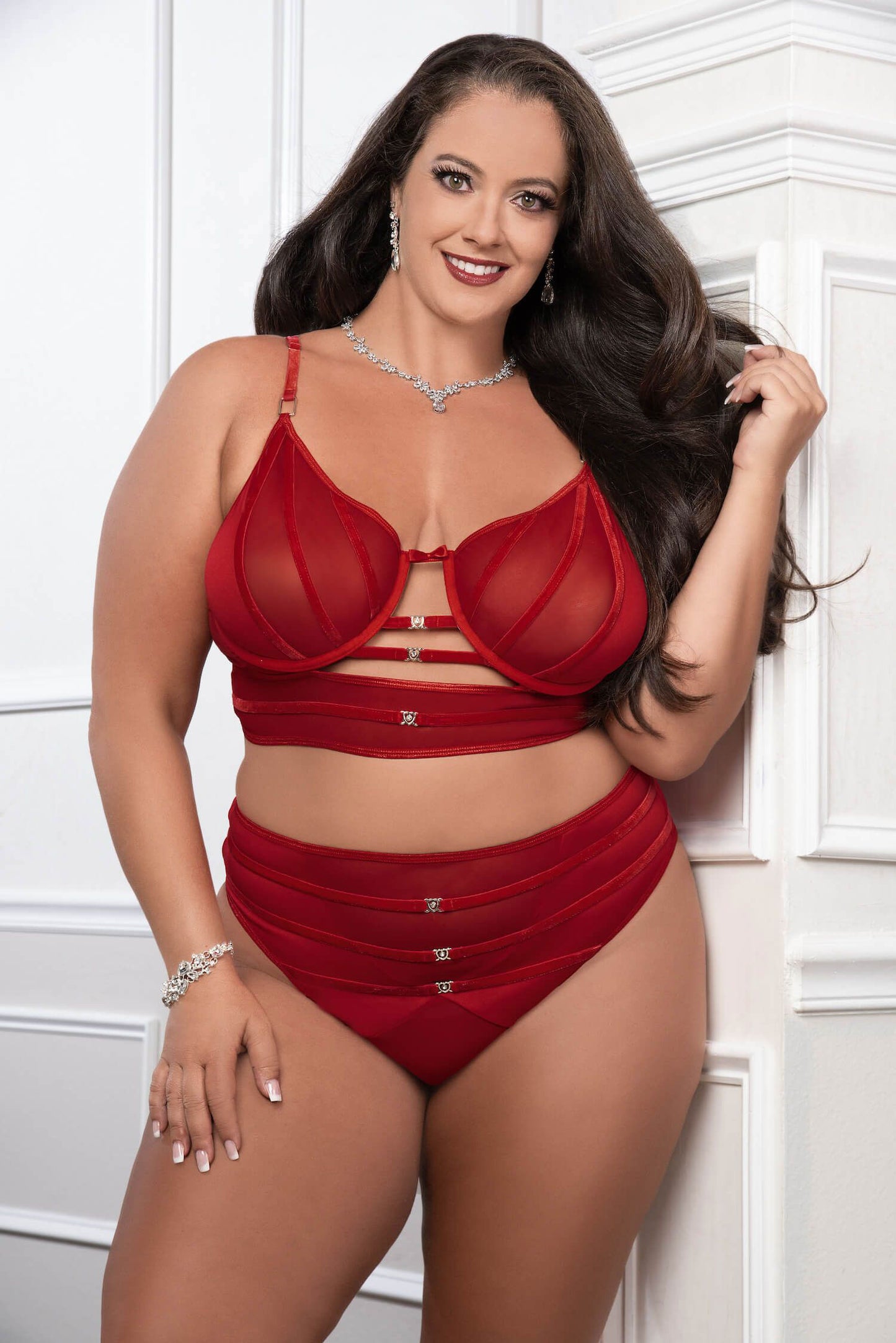 \"Cinnamon Red 2pc Satin Bra and High Waist Panty - Queen Size GWD-OH2467PQRED\"