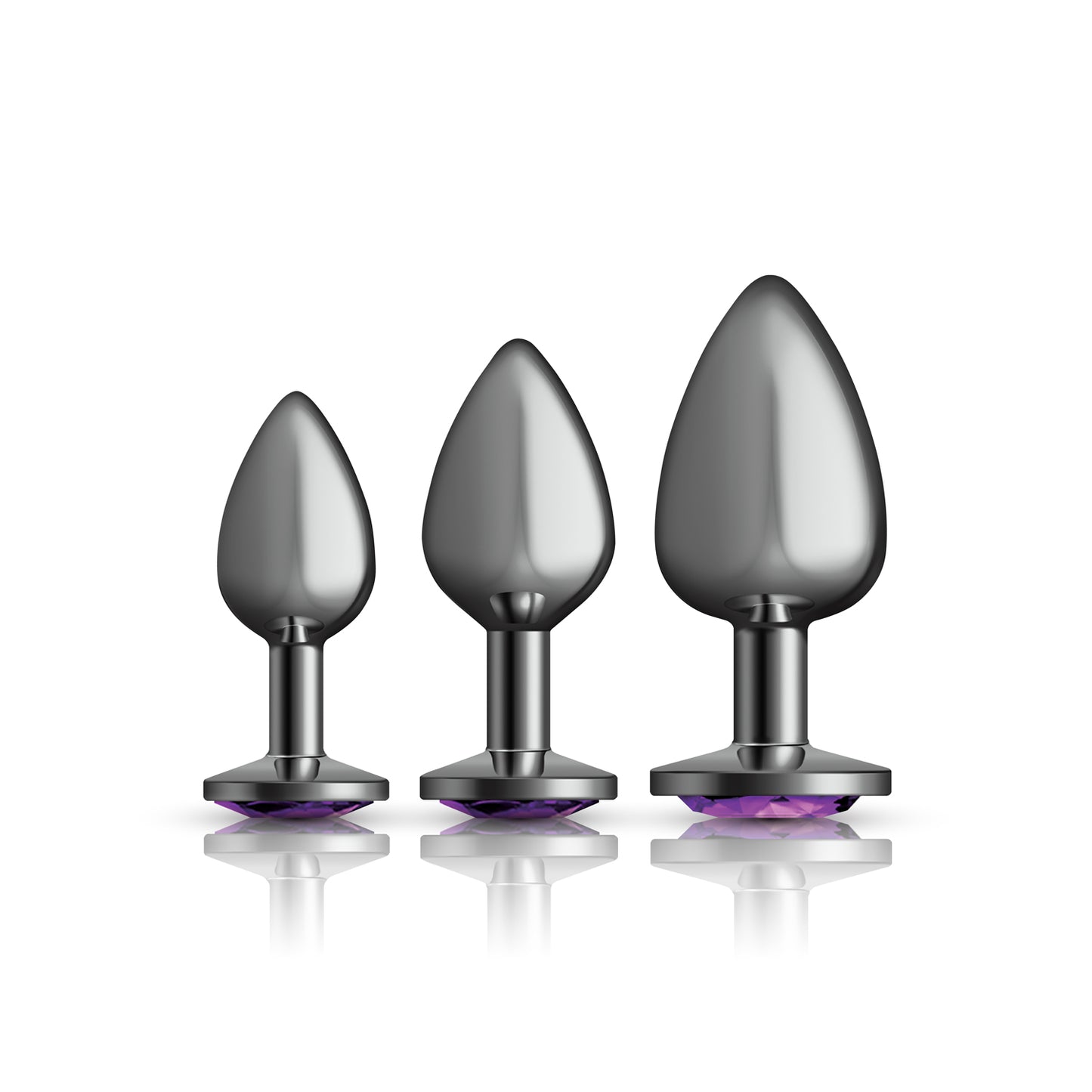 Cheeky Charms - Metal Butt Plug Gunmetal - Round - Deep Purple - Anal Trainer Kit