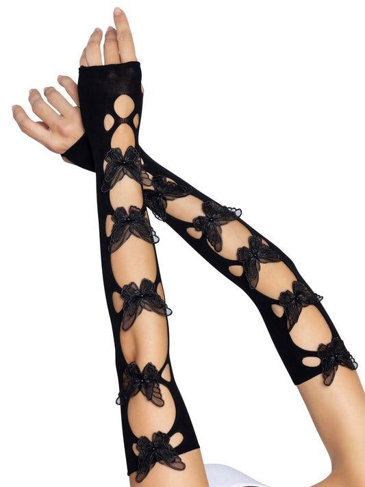 \"Butterfly Cut Out Arm Warmers - One Size - Black LA-2674BLK\"