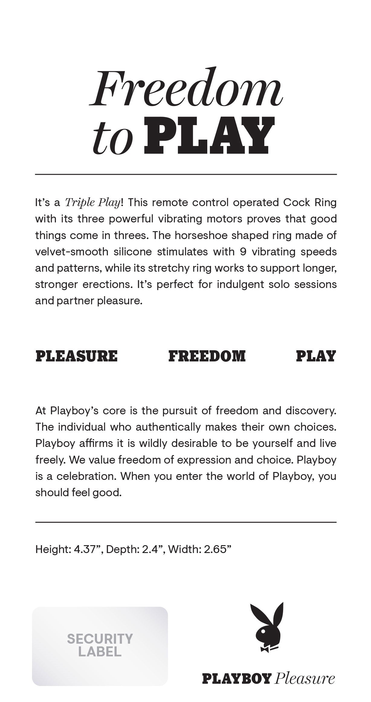 Playboy Pleasure - Triple Play - Cock Ring - Black