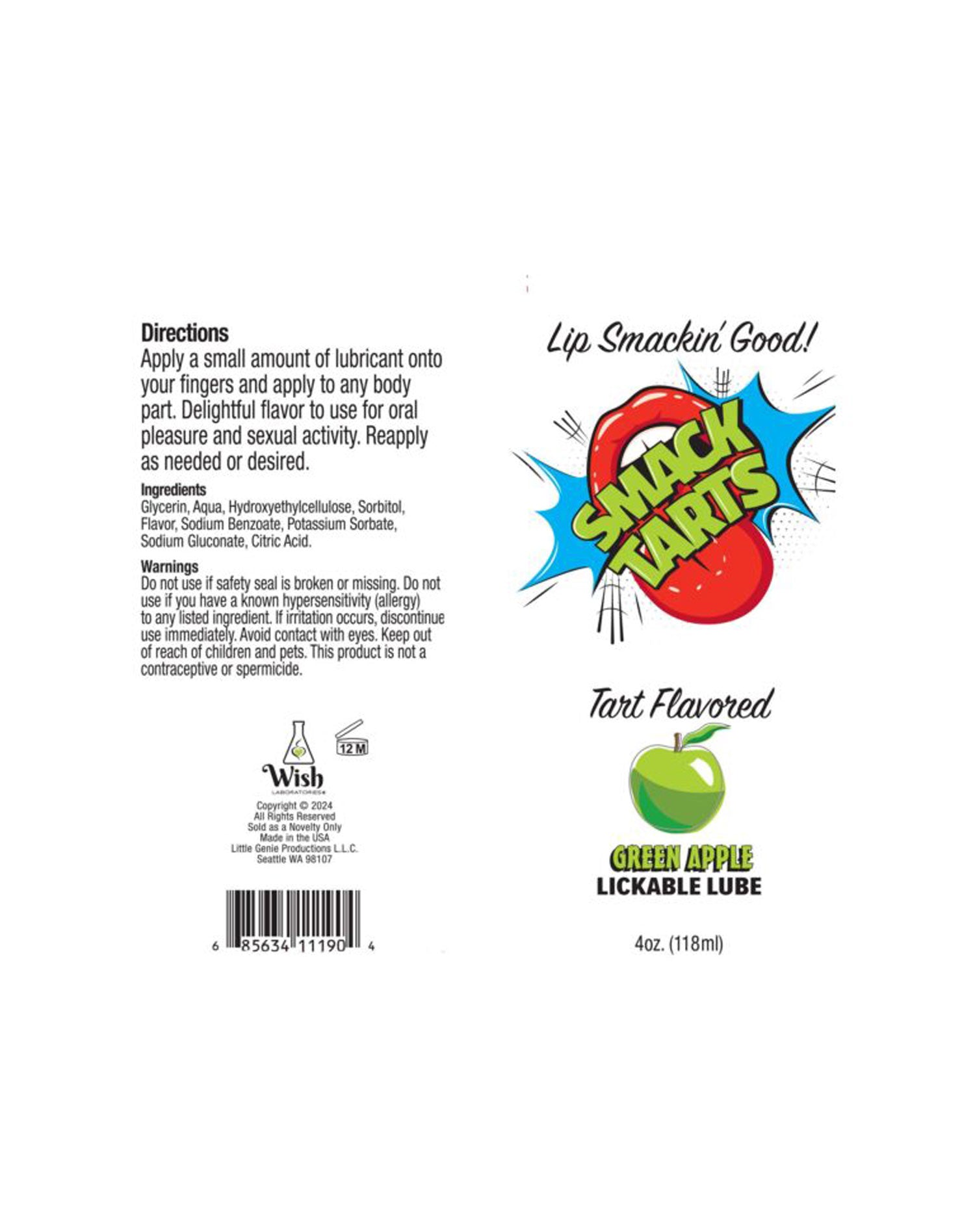 Smack Tarts 4oz Lickable Flavored Lubricant - Green Apple