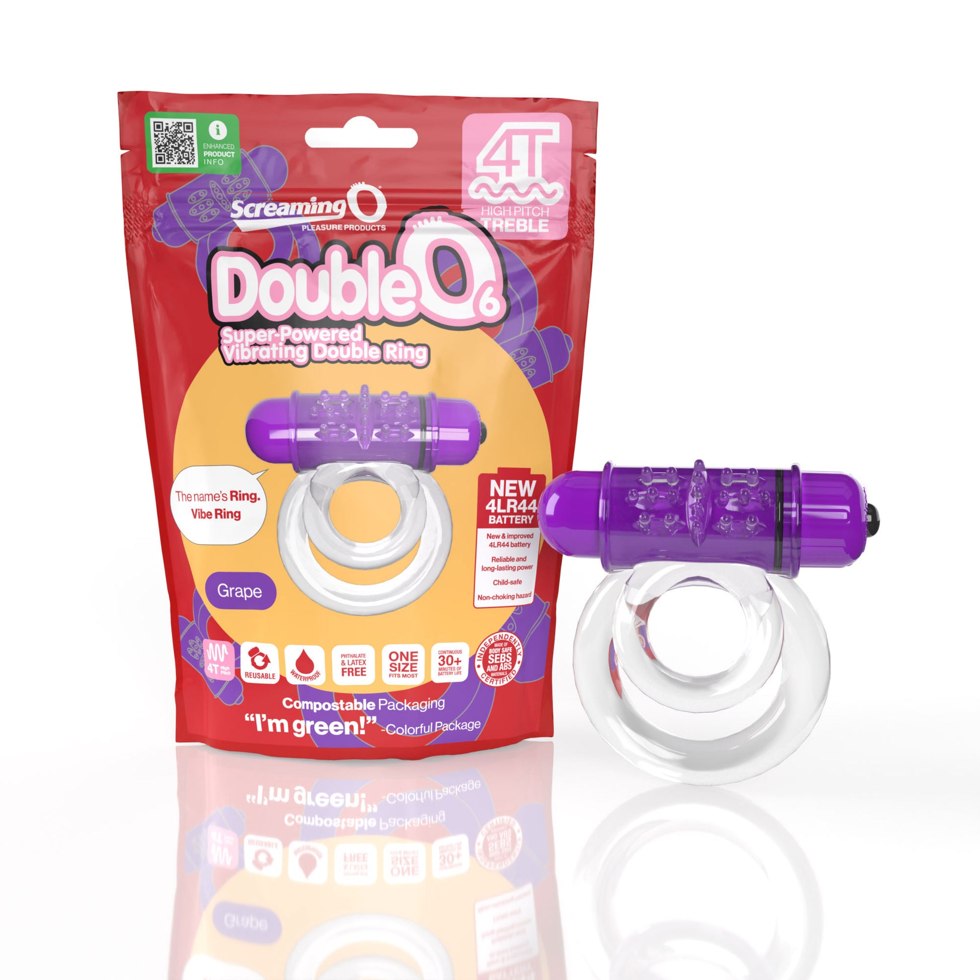 Screaming O 4t - Double O 6 Super Powered Vibrating Double Ring - Grape