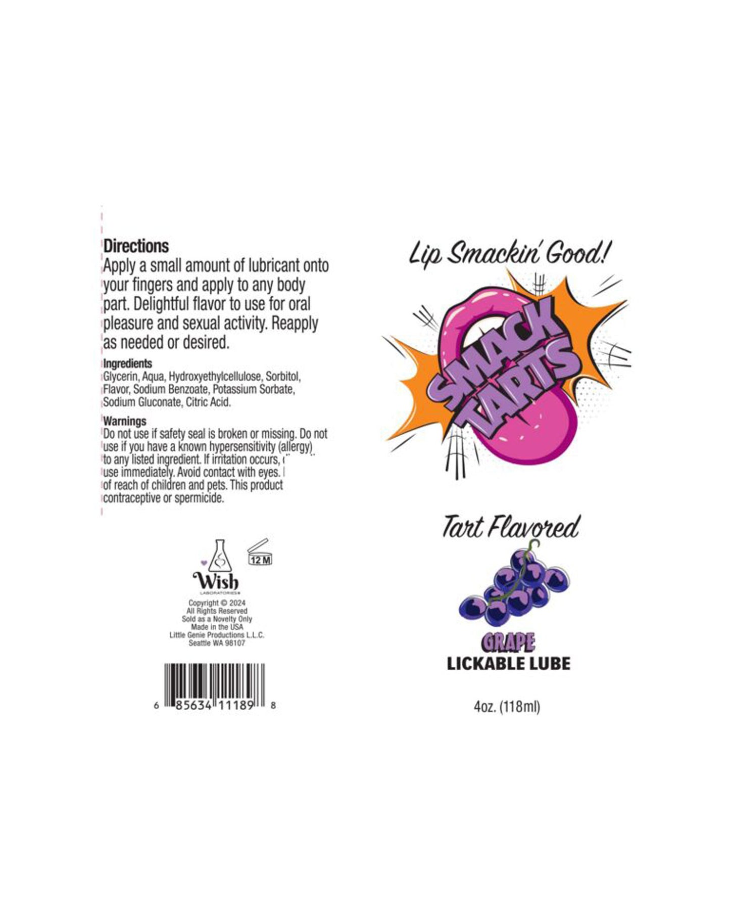 Smack Tarts 4oz Lickable Flavored Lubricant-Grape