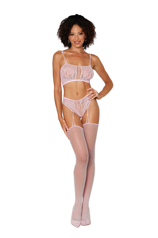 \"Bralette and Garter Hose - One Size - Pink DG-0425PNKOS\"