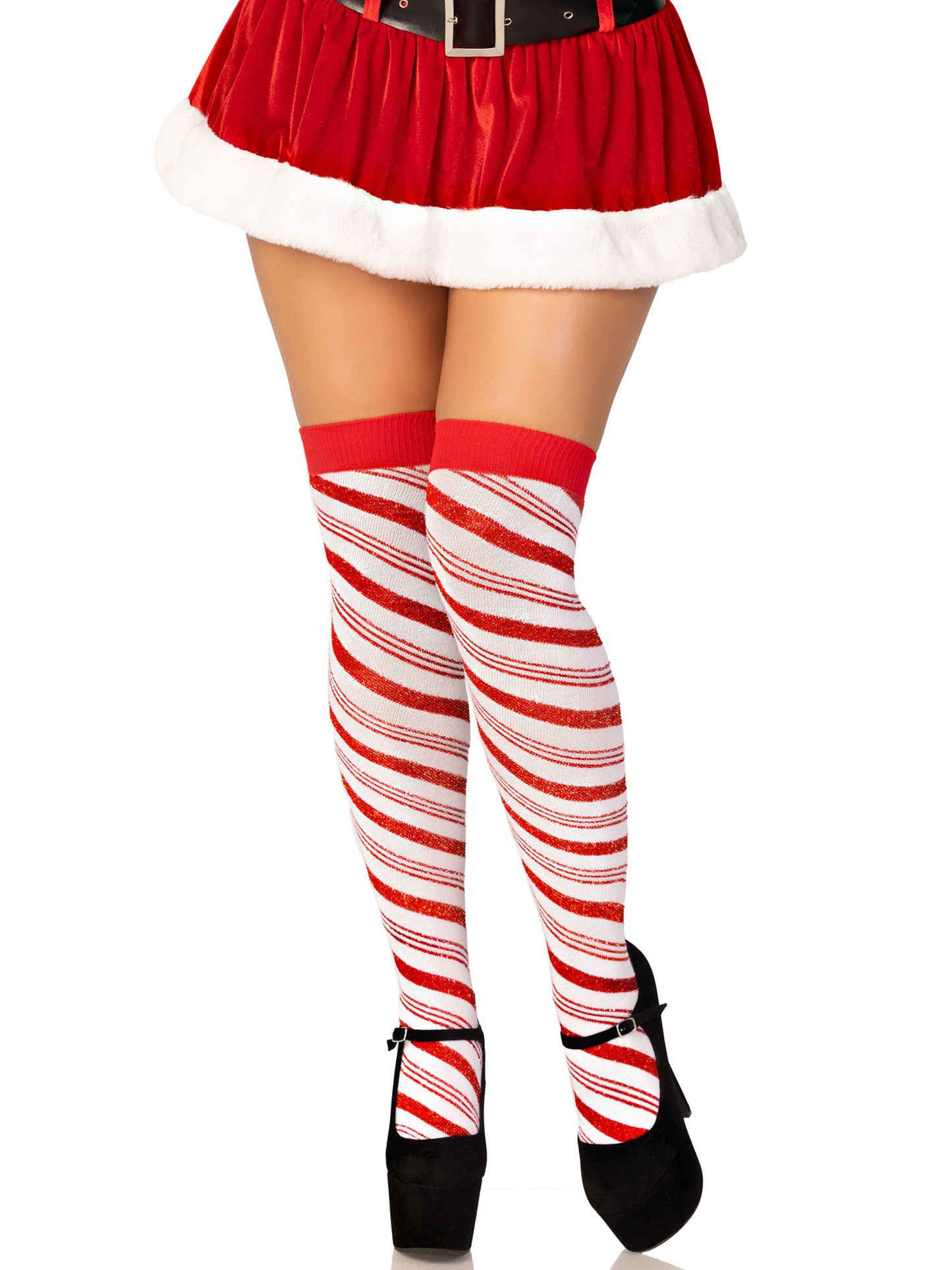 \"Candy Cane Lurex Striped Socks - Over the Knee - Os - White/red LA-6647WHTOS\"