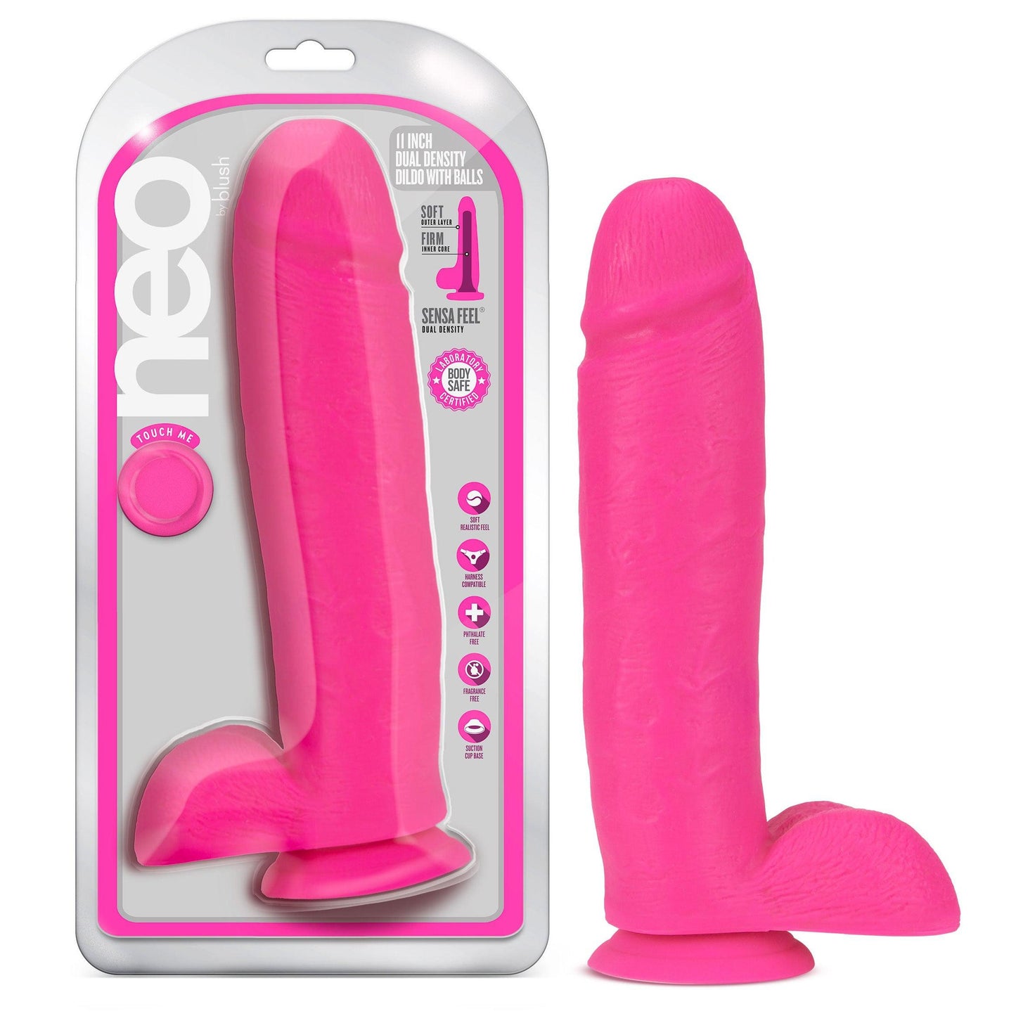 Neo - 11 Inch Dual Density Dildo - Neon Pink