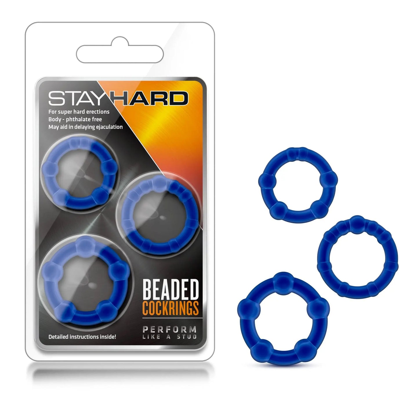 Stay Hard Beaded Cock Rings - 3 Pack - Blue