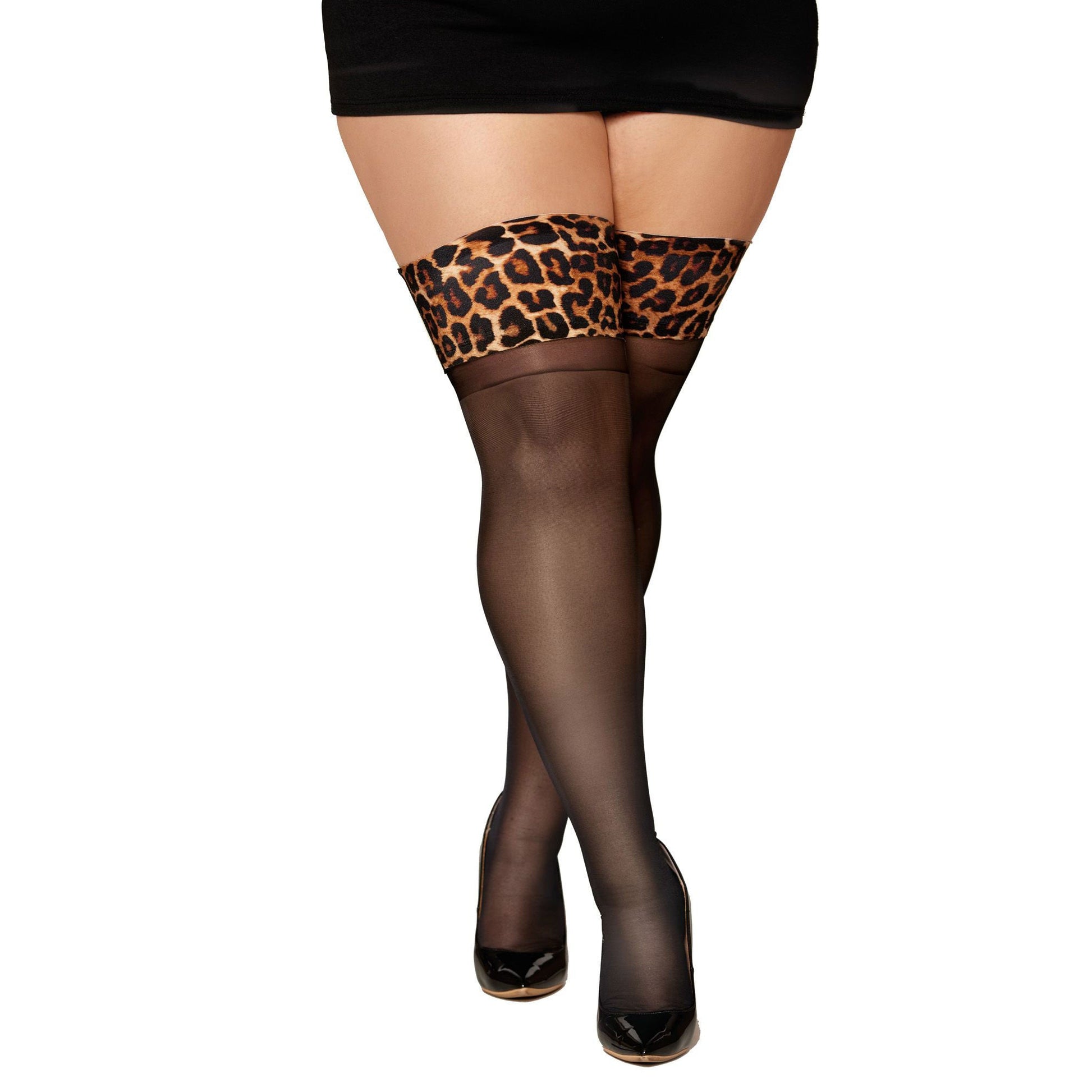 Leopard Top Thigh High - Queen Size - Leopard Black