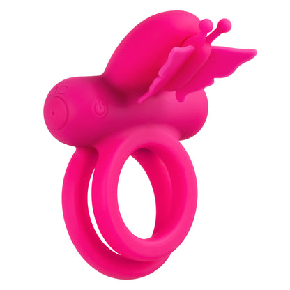 Silicone Rechargeable Dual Butterfly Ring - Pink