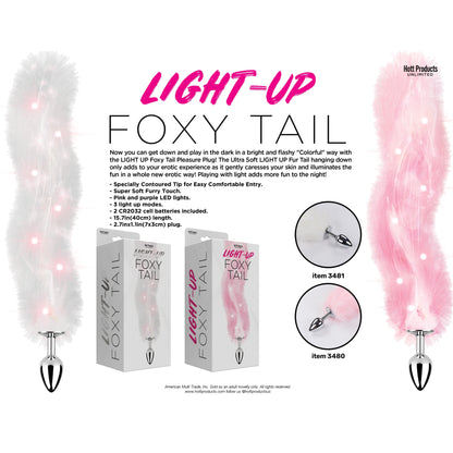 Foxy Tail - Light Up Faux Fur Butt Plug - White Plug - White